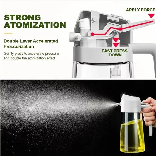 Spray-And-Pour Dual-Purpose Oil Bottle 600ml Food-Grade Glass Mist Oil Spray Evenly Controlled Household Olive Oil Dispenser